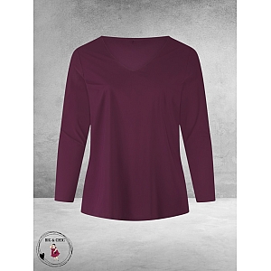 PLUS BASICS Shirt Tee V Slim Langmouw Burgundy